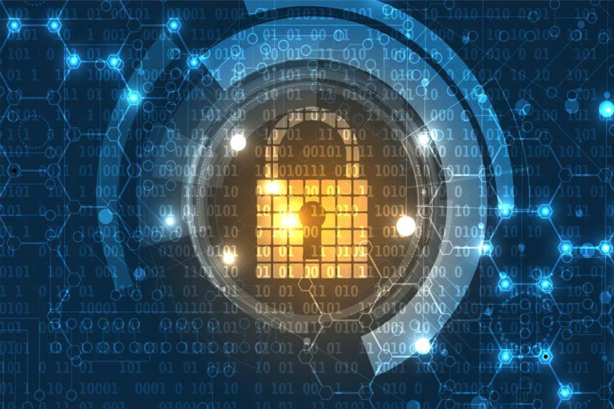Digital cybersecurity padlock